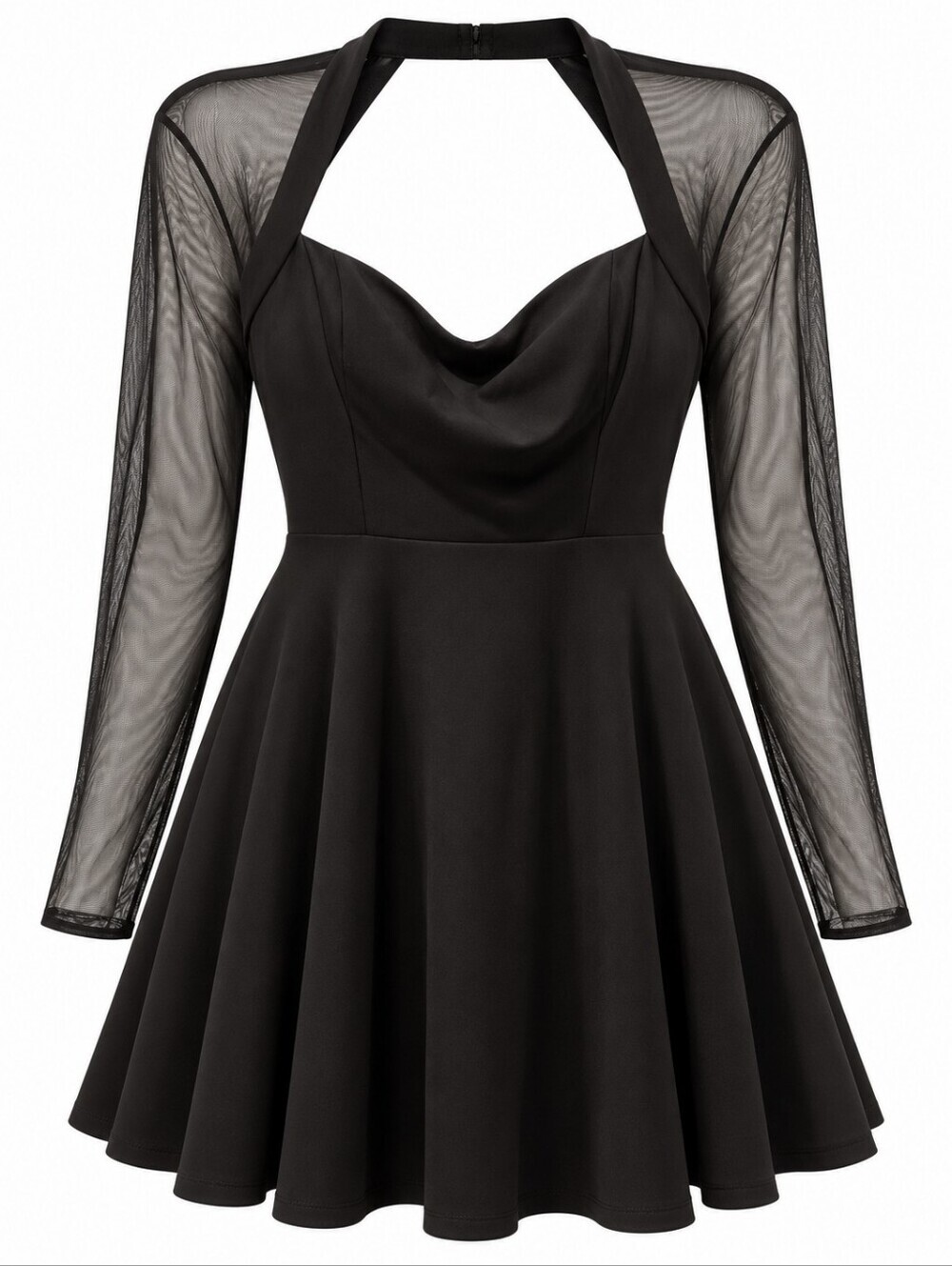 City Studios Black Sheer Long Sleeve Skater Dress - Size 15/16